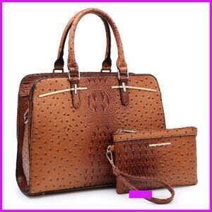 Vegan Leather Satchel Purse Set with Clutch Elegant Minimal Chic